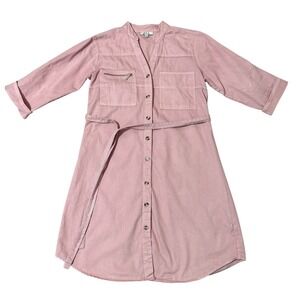 MPH Collection Womens Sz-Small Dusty Rose Pink Button Down Roll Tab Shirt Dress
